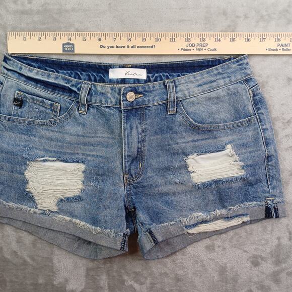 Kancan Distressed Denim Jean Shorts Women's Large W28 Blue Cuffed Mid KC5142YT - Picture 9 of 13